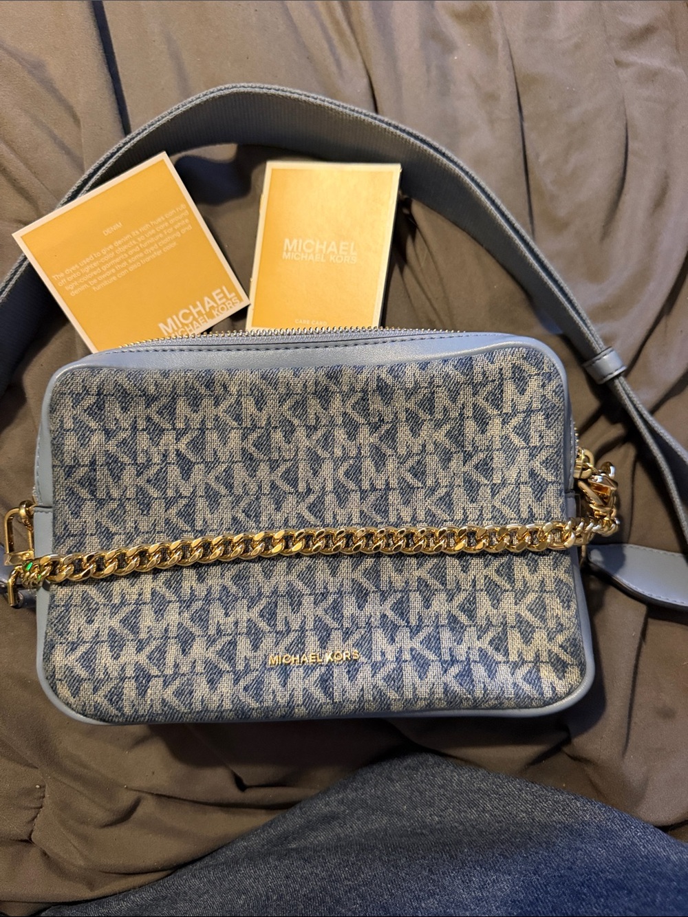 Michael Kors Denim Blue Signature Chain Crossbody